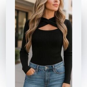 Amazon Brand Zeagoo Black Ribbed Cutout Pullover Sweater Size XL New No Tags